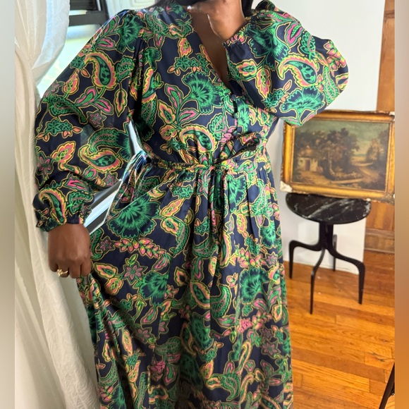 Boden prairie cottagecore blue pink paisley long sleeve corset bodice Maxi Dress - Picture 5 of 15